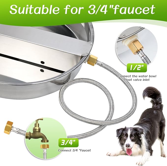 Automatic Water Dispenser for Dogs, Dog Water Bowl Dispenser Large Breed Dog Water Fountain with Float Valve Stainless Steel for Large Dogs Cats Chicken Livestock
