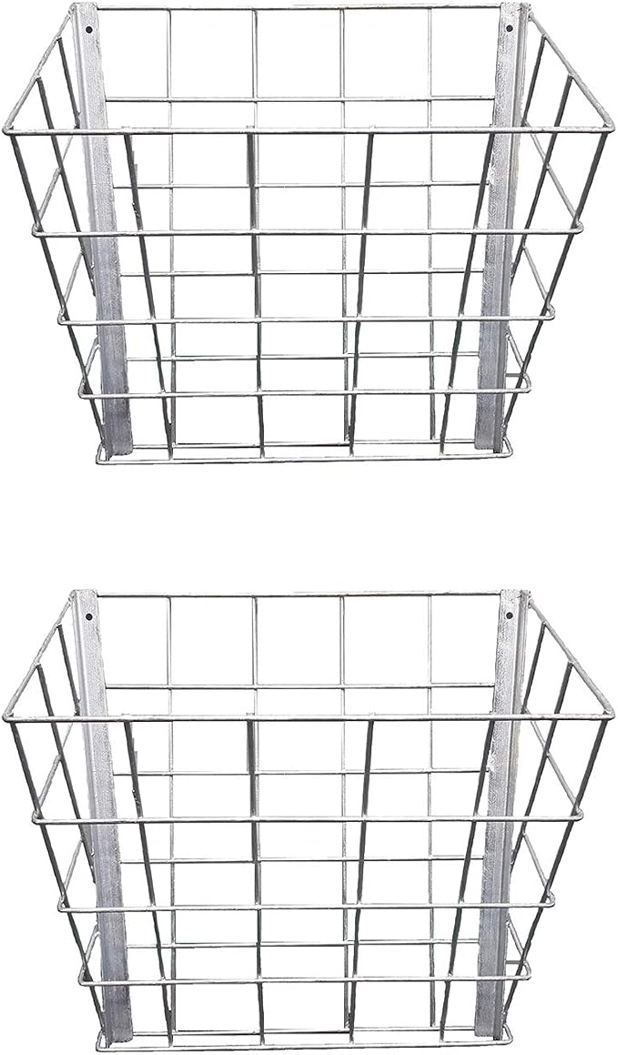 Rugged Ranch SGGBF Wall Mounted Rustproof Galvanized Steel Sheep, Goat, Horse, Rabbit, Guinea Pig, and Cow Livestock Hay Feeder Rack, Silver (2 Pack)