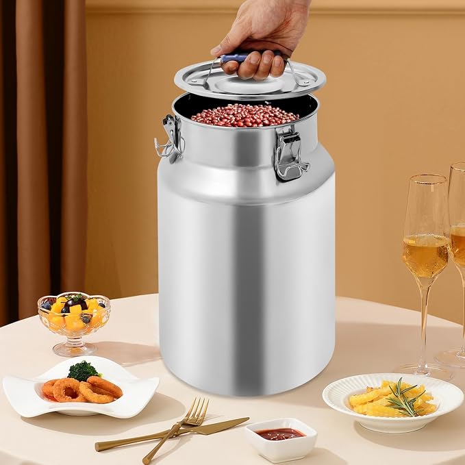 12L Stainless Steel Rice Storage Container with Airtight Lid&Handle, Silver | Secure 3-Buckle Locking Lid, Portable Handle and Wide Opening, Stores Rice, Flour, Pet Food, Tea, Oil, Milk, Grains