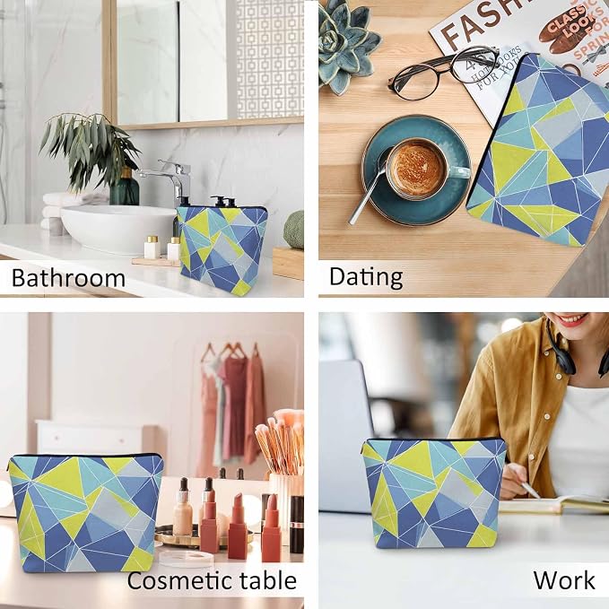 Woman Makeup Bag Triangle, Geometric Stripe Triangle Makeup Bags Travel Cosmetic Bags Toiletry Makeup Organizer Pencil Pouch Make Up Cosmetic Bag For Owners Lady Birthday Gifts