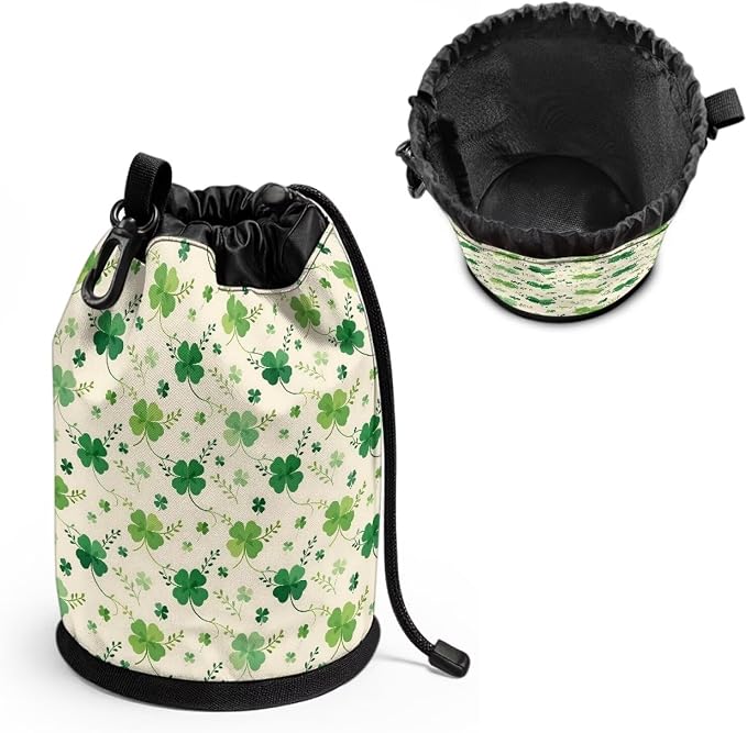 Shamrock Clothespin Bag with Hanging Hook Laundry Canvas Clothes Pin Holder Waterproof Clothespin Bag Clothespin Storage Organizer with Drawstring Closure