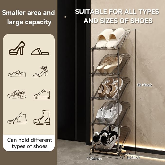 YYW Transparently Narrow Shoe Rack, Vertical Shoe Rack for Entryway Corner | Small Shoe Storage Organizer, Save Space Slim Shoe Shelf for Front Door Entrance, Easy To Assemble, PET Material