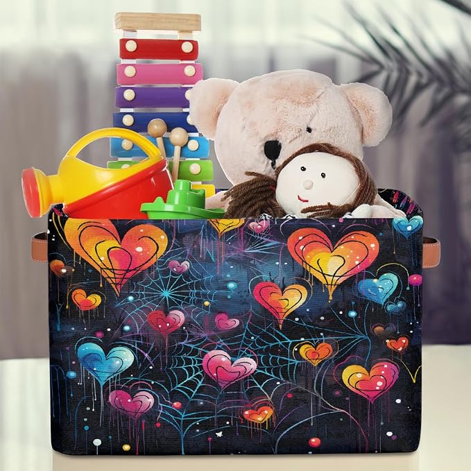 Storage Baskets for Shelves, Fabric Storage Cubes Closet Organizers and Storage Bins with Handles Home Organization, 15x11x9.5 inch(Fluorescent Spider Web Love)