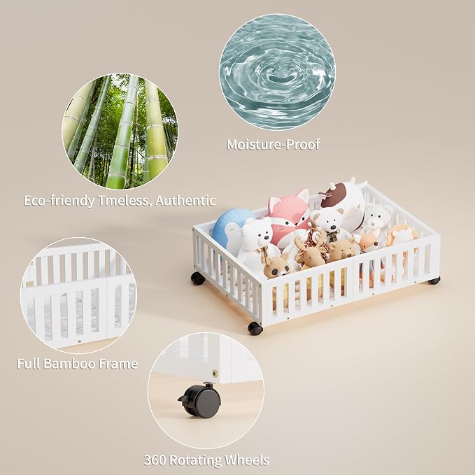 Under Bed Storage with Wheels, 2 Pcs Bamboo Drawers for Clothes and Toy | 360° wheels glide smoothly, Sturdy bamboo frames hold clothes, shoes, bedding and toys. Easy pullout access keeps rooms tidy