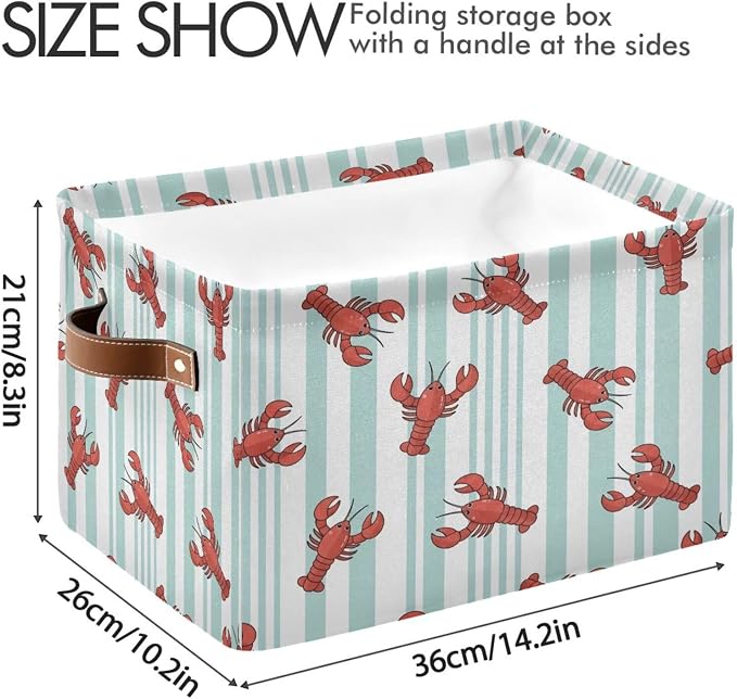 Kigai Lobster Storage Basket with Handles Waterproof Collapsible Storage Bin Canvas Fabric Basket Decorative Box Closet Organizer for Nursery Bedroom Office