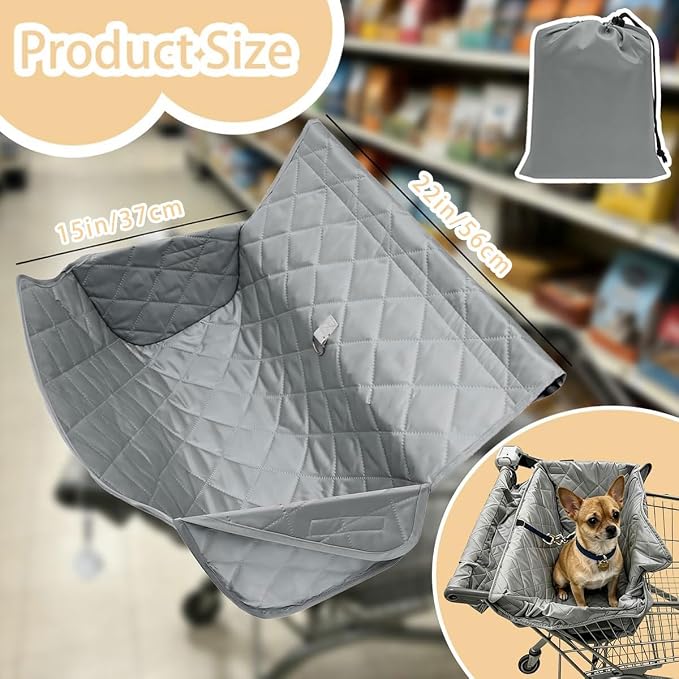 Portable Dog Shopping Cart Cover for Pets | Quilting Grocery Cart Covers with Safety Ropes | Machine Washable Dog Seat Cover with Carry Bag for Pets Comfortable and Easy to Clean for Daily Use