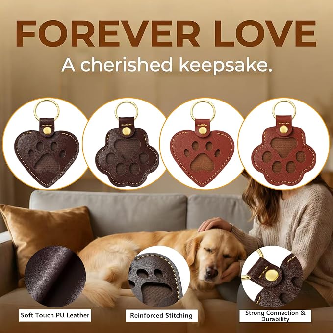 Pet Memorial Keychain for Dog: Heart Leather Keychain Holds 3g Pet Fur | LONANSHO Memory Pet Fur Keepsake Keychain - Holds 3g Pet Fur & 1.2" x 1.5" Photo - Memorial Gift for Dog Cat Owners