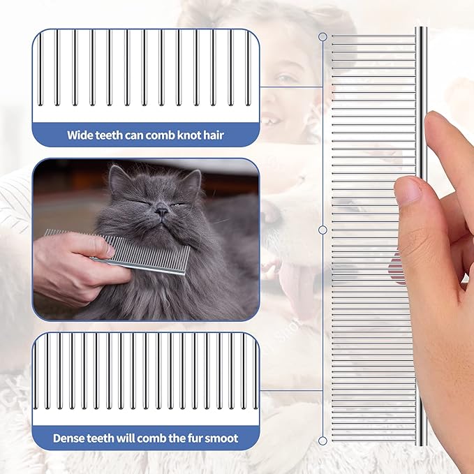 Undercoat Rake for Dogs, Long Tooth Grooming Rake + Stainless Steel Shedding Comb, Deshedding Brushes for Large Pet Horse Longhair Cat, German Shepherd Husky Brush