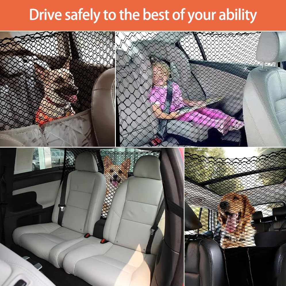 Car Dog Barrier for VW Amarok Caddy Taro Teramont, Dog Car Barrier Mesh Net Double Layer Elastic Pet Barrier for Car Thickened Material Dog Travel Accessories