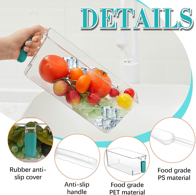 Havawish Ice Storage Bin and Flexible Scoop Set Plastic Freezer Bin | Freezer Ice Bin Scoop, Clear Bucket Container, Pull Handle, Flexible Storage, 10.83 X 4.92 X 4.33 in
