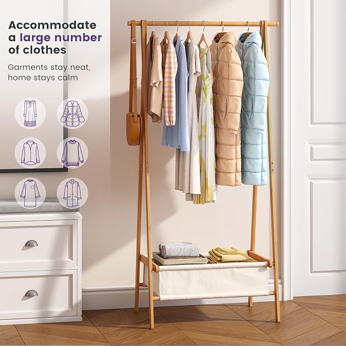 Clothing Rack, Coat Rack Freestanding for Hanging Clothes, Dress up Rack with Storage Basket,Closet Organizer for Hanging Clothes (Tall)