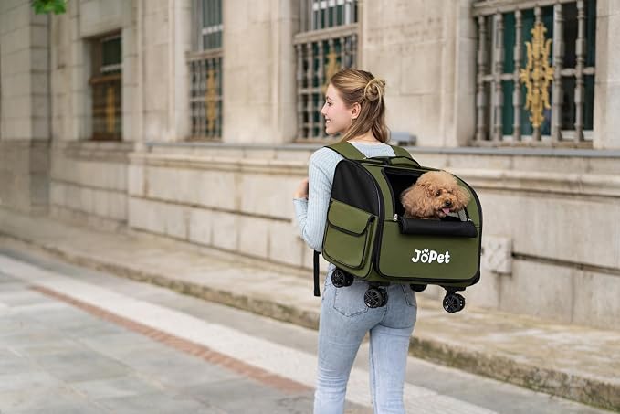Pet Bag Carrier with Wheels, Pet Backpack with Wheels, Small Dog Carrier, cat Carrier, Detachable Wheels, Travel Bag, Pet Trolley, Soft Sided Carrier with Wheels, Foldable Carrier (Oat Grey)