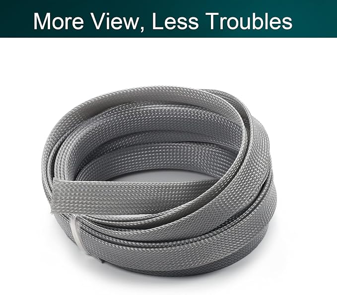Jutagoss PET Expandable Braided Cable Sleeve, 16.4ft - 5/8 inch Gray Cable Management Sleeve, Wire Loom Tube Cord Protector for USB Cable, Power Cord, Audio Video and More, 1Pc