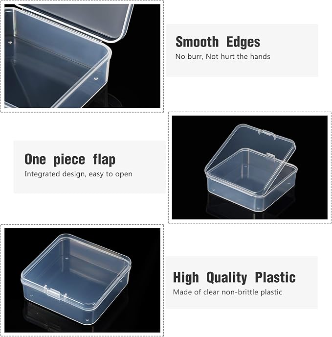 SATINIOR 48 Packs Clear Small Plastic Containers Transparent Storage Box with Hinged Lid for Small Items Crafts Jewelry (2.9 x 2.9 x 1 Inches)
