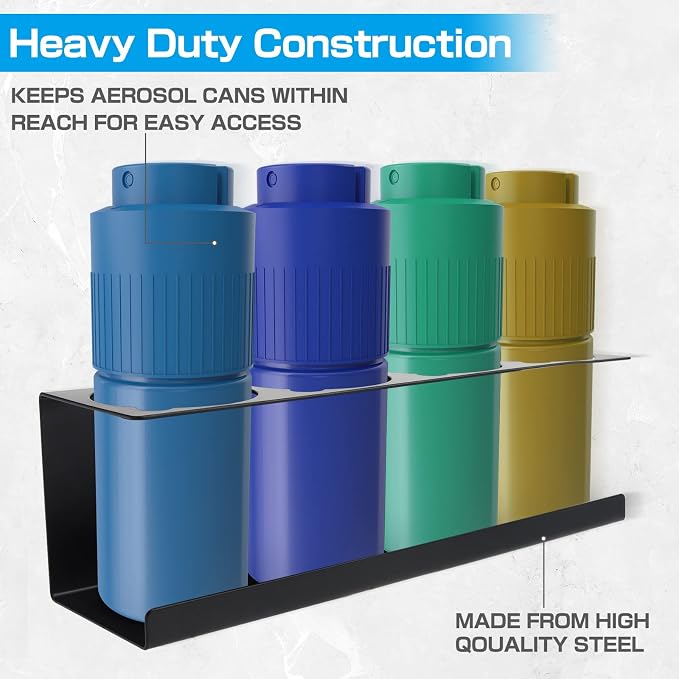 RealPlus Aerosol Spray Can Holder Rack Organizer, 4 Can Spray Bottle Holder Heavy-Duty Steel Wall Mounted for Garage and Workspace, Pack of 3