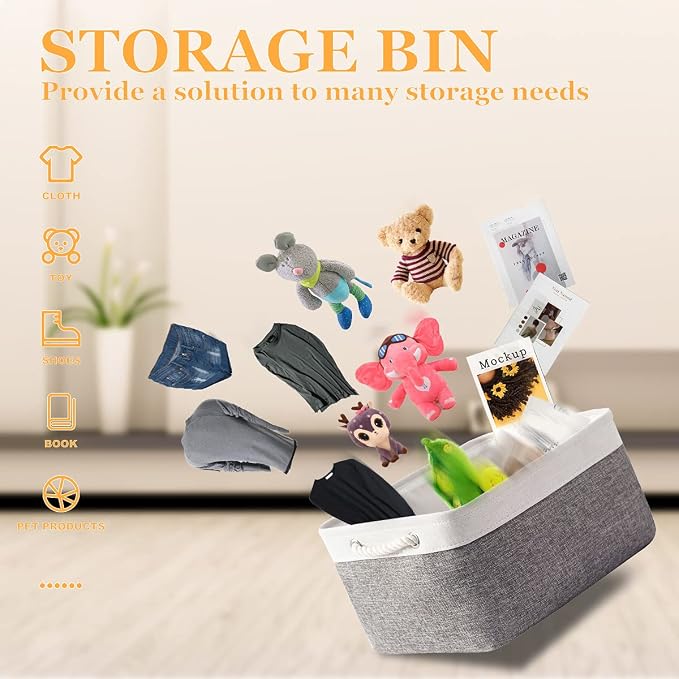 Storage Basket for Organizing - 15.7x11.8x8.2 inch Large 3 Pack Collapsible Storage Bins for Shelves, Fabric Storage Cubes for Gift Closet Linen Organization (White & Grey)
