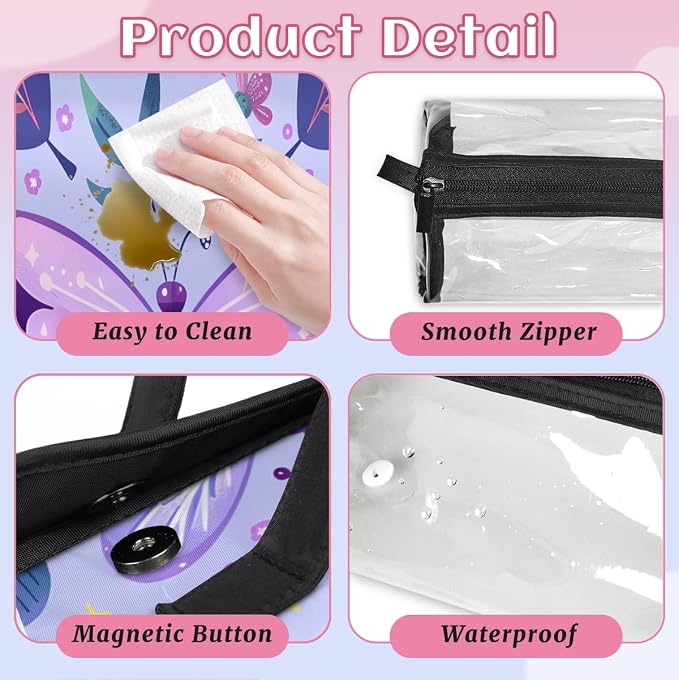 Purple Butterfly Makeup Bag for Women Hanging Roll-Up Travel Organizer Toiletry Kit with 4 Removable Compartments, Butterflies Rustic Floral