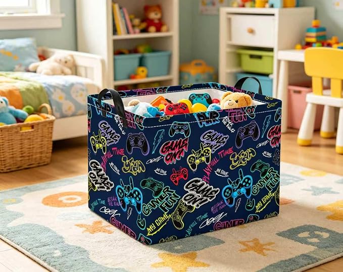 Rectangular Valentines Basket for Women Girls Storage Bin Organizer Box Shelf Room Decor(Cool Game)