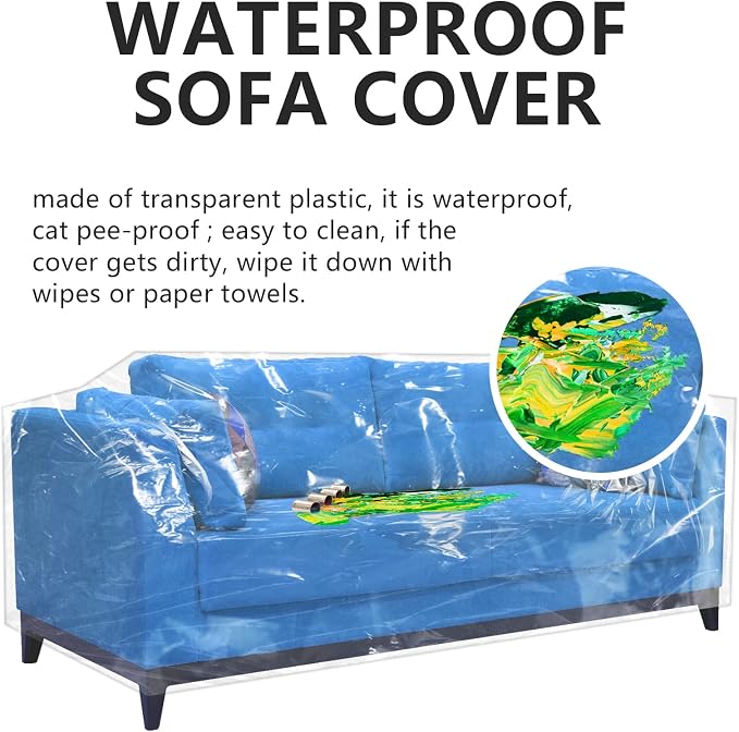 Wokire Plastic Loveseat Cover - 84" W x 40" D x 36" RH x 18" FH - Heavy Duty Vinyl, Waterproof, Slipover - Protects Pets Scratches