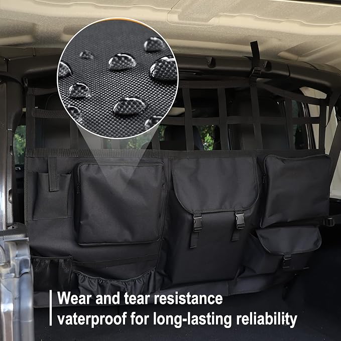 JeCar for Wrangler Rear Seat Divider Pet Net Dog Barrier Trunk Cargo Organizer Storage Accessories for 2007-2024 Jeep Wrangler JK JL (4-Door Only)