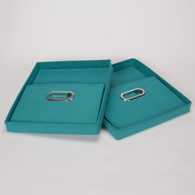 Household Essentials Fabric Storage Boxes with Lids and Handles, Aqua