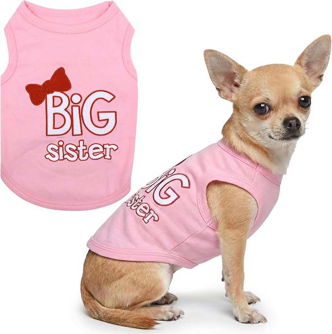 Parisian Pet Dog Shirt – 100% Cotton Shirts for Small Dogs – Pink Sleeveless Puppy Clothes – Lightweight and Breathable Dog Apparel – Girl Big Sister Dogs Clothes - Stretchy Pet T Shirts