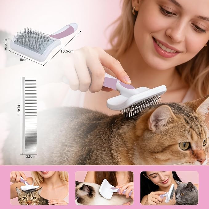2PCS Slicker Brush for Dogs，Professional Dog Grooming Brush (Goldendoodles,Poodles,Labradoodles) with Extra Long Pins to Effectively Remove Tangles,Knots and Mats，Saves Time Energy (Purple, Large)