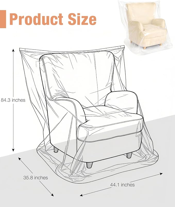 Magicheap Extra Thick 4mil Plastic Chair Cover, 44"H x 36"W x 84"D, Clear | Dust-Proof Sofa Cover for Recliner Chair Armchair Rocking Sofa, Waterproof,Furniture Moving Bags for Moving Storage