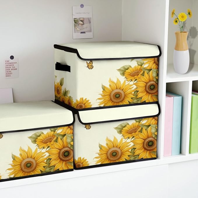 Stackable Storage Bins with Lids,Closet Organizers Fabric Box for Home and Office,Blanket Clothes Organizers,Under Bed Storage Containers 3 Pack