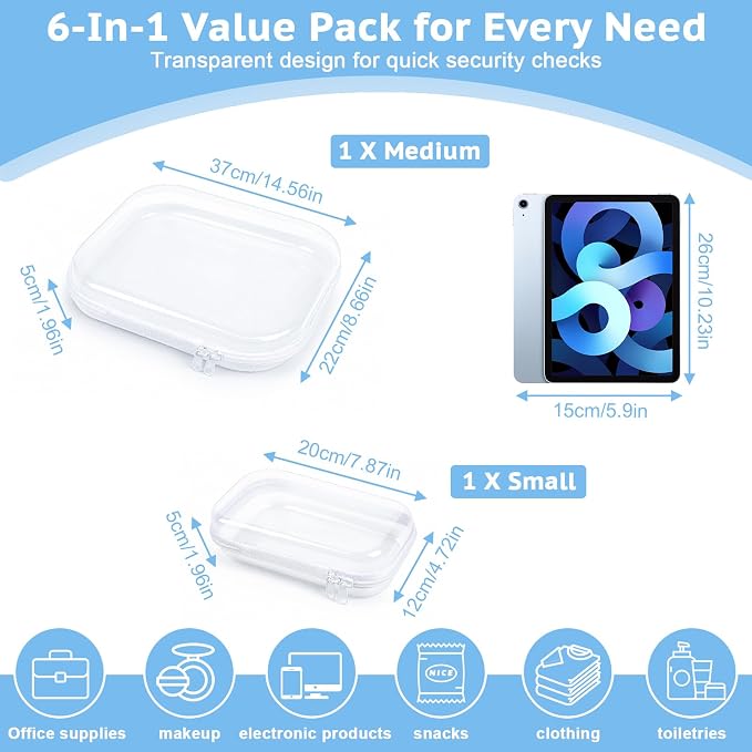 SAYEEC 3 Pack Clear Hard Shell Zipper Case Clear Pencil Case Travel Makeup Bag Rigid Toiletry Bag Organizer Portable Cosmetic Bags Plastic Zipper Pouches for Office Tech Art Supplies Storage (M, 2S)