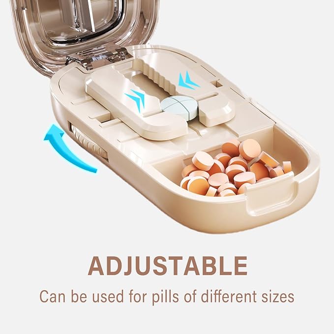 DUBSTAR Pill Cutter Splitter for Small & Tiny Pills Cuts into 1/2 1/4 Beige | Pill Cutters with Removable Silicone Pad, Tablet Splitters Cuts Vitamins Tablets for Purse Pocket