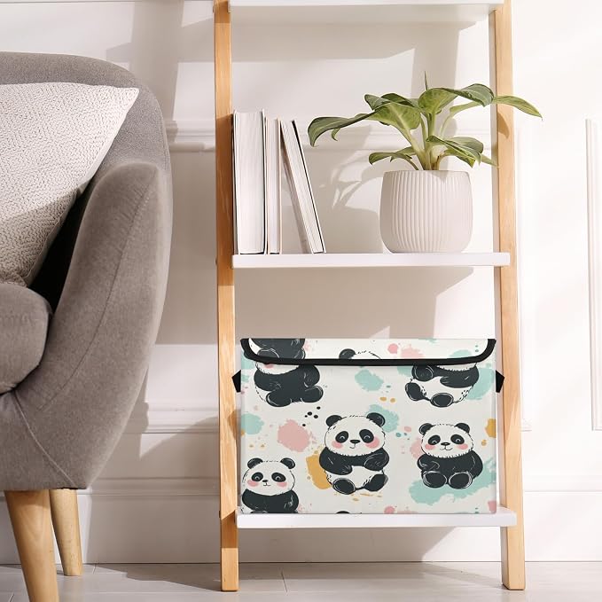 Panda Storage Bins with Lids, Cute Animal Foldable Storage Boxes with Carrying Handle Organizer Containers Baskets Cube for Home Bedroom Closet