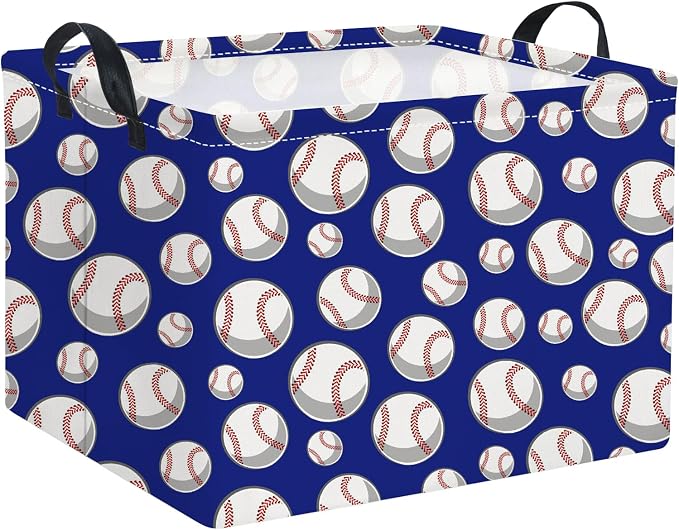Rectangular Baseball Toy Storage Bin Organizer Box - Kids Gift Basket (Blue Baseball)