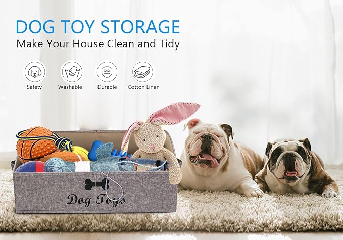 Morezi Dog Toy Box: Storage Basket for Organizing Pet Toys, Blankets & Accessories in Living Room, Playroom, Closet or Shelf - Snow Brown