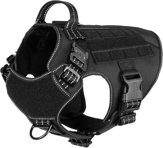 ICEFANG Tactical Dog Harness for Medium Dogs,Reflective No Pull Dog Vest | with Control Handle,Adjustable,Front Hook,2 Leash Clips,Soft Padded,MOLLE Panel,Black,Medium