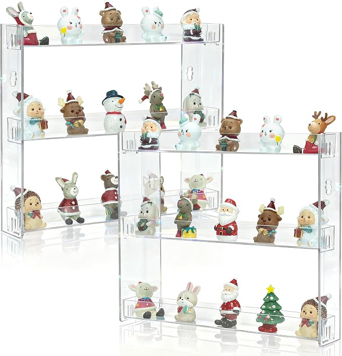 2 Pack Clear Display Case for Mini Action Storage,Wall Mounted Organizer for Mini Figures Holds 20-30 Mini Toys