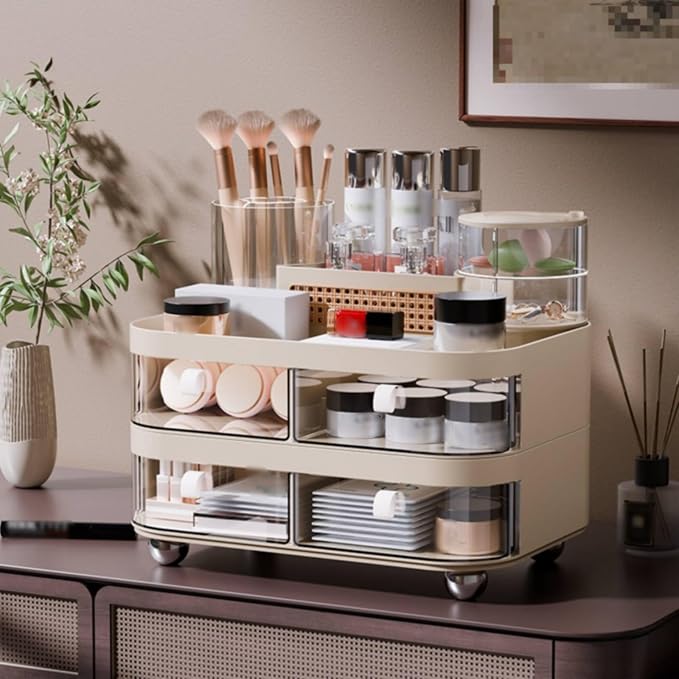 Cosmetic Organizer Makeup Storage Organizer Drawers Desktop Organizer Skincare Holder With Clear Display PET Dust Protection suitable for vanity bedroom dresser office desk
