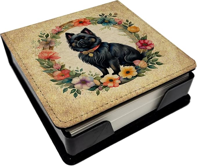 Caroline's Treasures German Spitz and Flowers PU Leather Note Paper Holder with Artist-Designed Cover, Desk Accessory, Office Gift