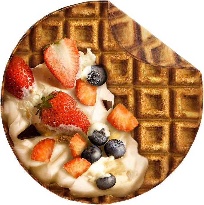 Bnuitland Waffle Funny Blanket, 300 GSM Double Sided Giant Realistic Food Blanket with a Storage Bag, Novelty Gift for Adults and Kids, Super Soft Flannel