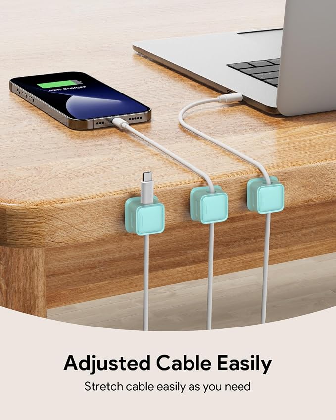 8 Pack Cord Organizer, Magnetic Cable Clips, Under Desk Management, Blue | 0.27in Cable Compatible,Strong Adheive Wire Holder Keeper,Easy Open Phone Charger Holder for Home Car Desk Nightstand Office