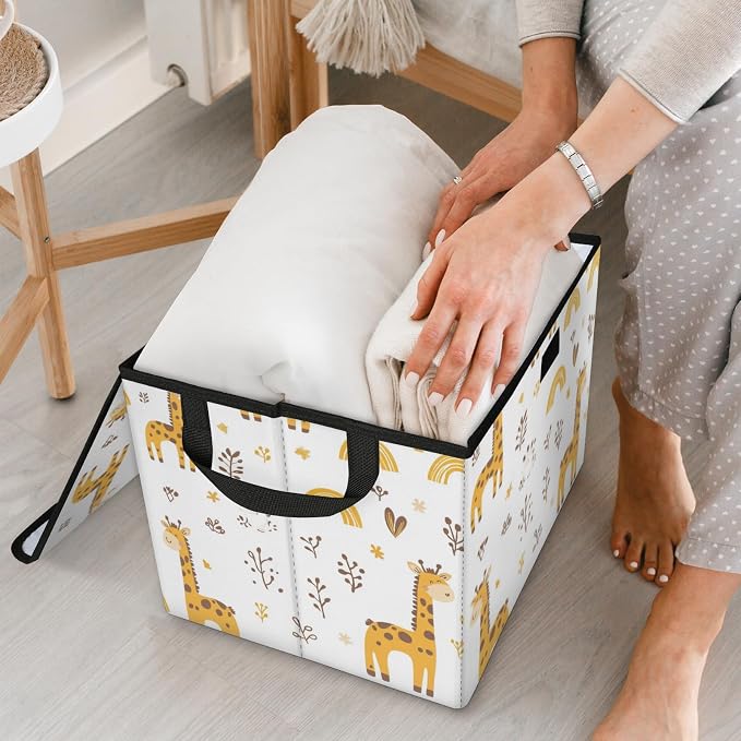 Cute Giraffe Storage Bins with Lids, Wildflower Foldable Storage Boxes with Carrying Handle Organizer Containers Baskets Cube for Home Bedroom Closet