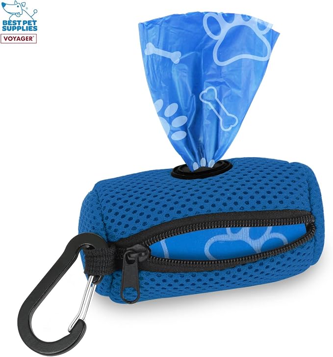 Best Pet Supplies Dog Poop Bag Holder Leash Attachment with Reusable Dispenser for Travel, Walking, Park, and Outdoor Use, Durable with Clip-On - Royal Blue, Mesh Dispenser w/15 Bags