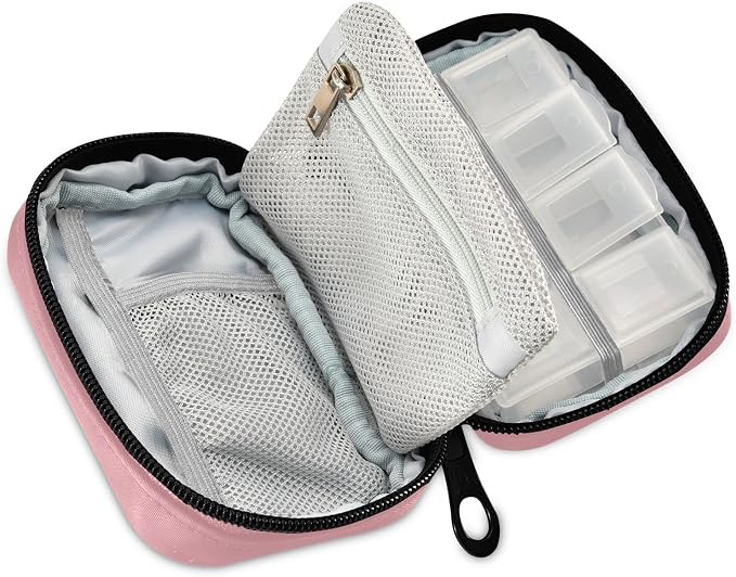 Ollabaky Basic Pink Weekly Pill Organizer, Cases Bag Portable Container 7 Days Box Organizer Vitamin Supplement Holder with Zipper for Travel Family Business Camping 4.6 x 3.14 x 1.88in