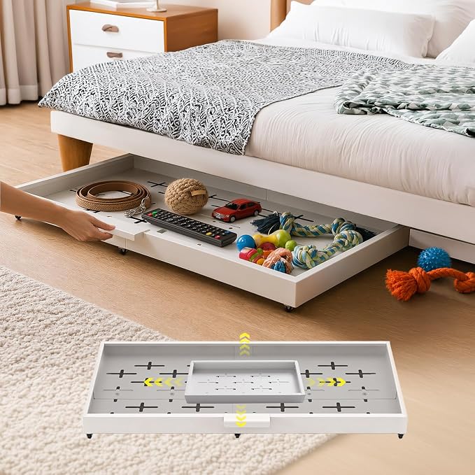 Fokyfok Under Bed Drawers,Under Bed Storage,Under Couch Drawer,1PC | 3 inch tall,Wheeled,Expandable,Slim,Shallow,19"-30" x 14"-22",Helps Keep Pet Toys from Rolling Under Furniture,Handle