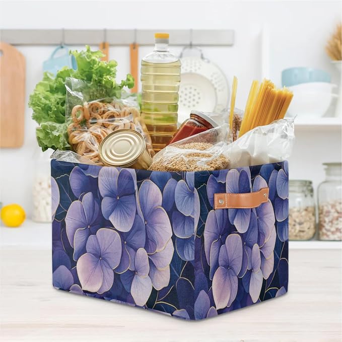 Purple Lilac Floral Storage Baskets with Handles Fabric Storage Boxes Collapsible Nursery Basket for Shelf Book Cloth 15 X 11 X 9.5 IN Closet Organizer Bins