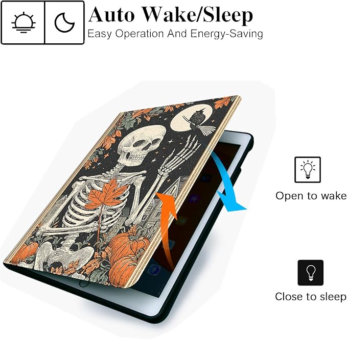 for Microsoft Surface Pro 7 Plus,Surface Pro 7/6/5/4 12.3" Tablet Case,Auto Wake/Sleep,Adjustable Stand Protective Cover - Halloween Skeleton