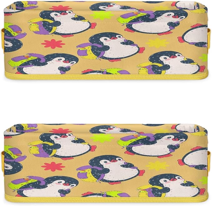 Penguin Cute Happy Cartoon Bathroom Storage Basket, Foldable with Handle Open Countertop Paper Towel Decorative Box, Toilet Tank Top Shelf Baskets for Home Closet Bedroom Living Room Office