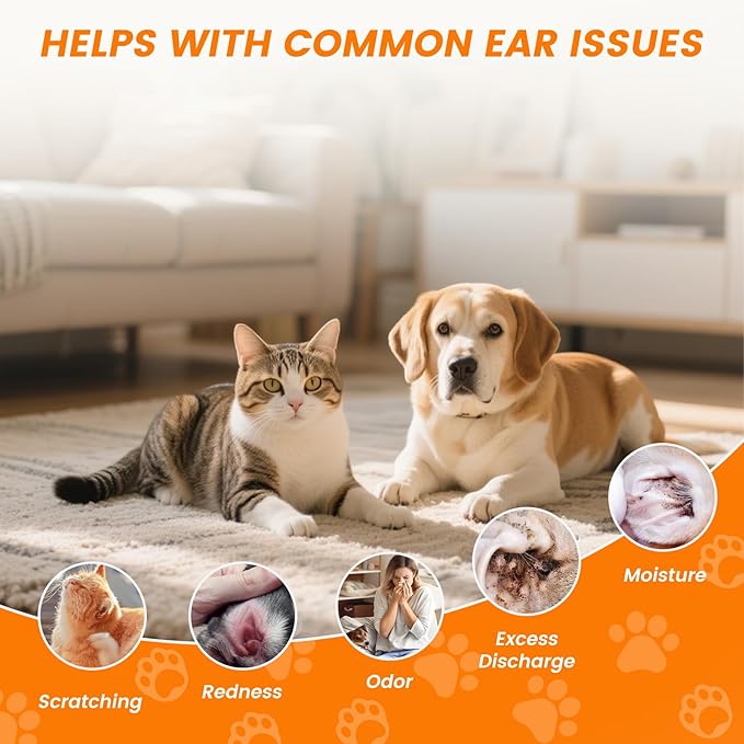 4 Pack Dog Ear Drops, Dog Ear Cleaner Drops, Ear Infection Treatment for Dogs and Cats, Natural Herbal Ear Cleaning Solution for Dirty,Itchy,Smelly,Inflammed Pet Ears, 2 oz with Dropper