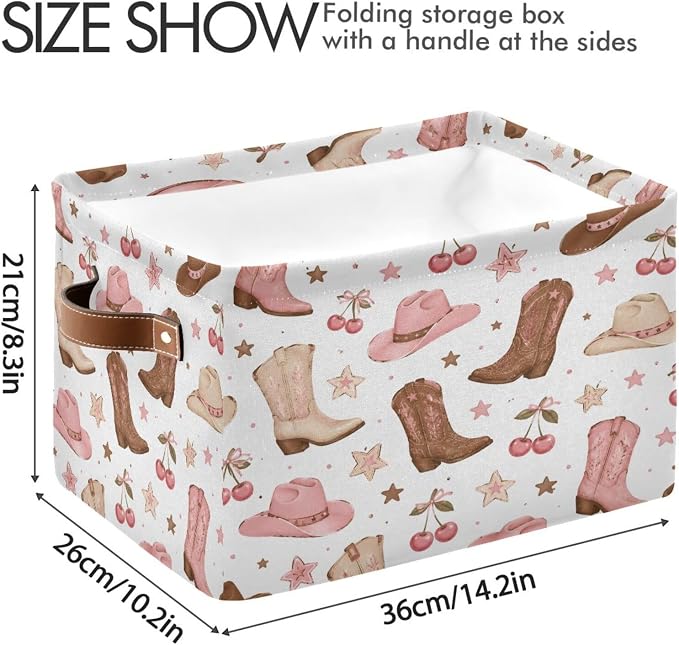 Kigai Storage Basket, Fabric Collapsible Closet Organizer Bin | Western Print Waterproof Foldable Canvas Basket with Handles for Shelves, Nursery, Closet, Bedroom & Bathroom