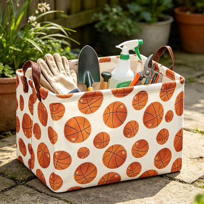 Rectangle Baksetball Print Storage Basket, Books Box, Room Decor,Gift Basket(Basketball)